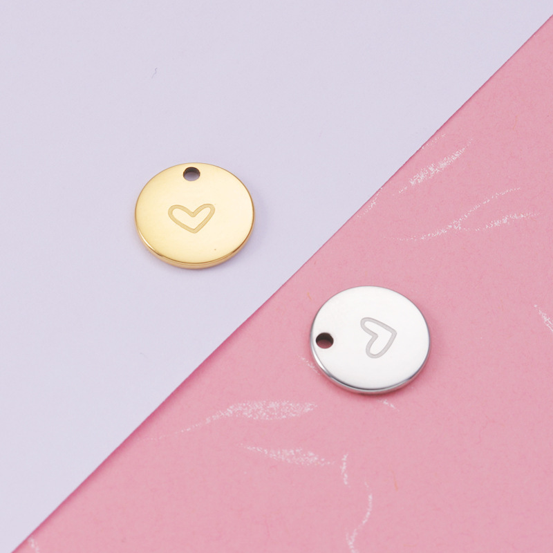1 Piece Quantity 1 Piece 12*12mm Hole 1~1.9mm 304 Stainless Steel PVD Coated 18K Gold Real Gold Plated Round Heart Shape Polished Pendant DIY Jewelry Accessories