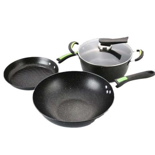 Pot set household medical stone non-stick pot gift box combination gift wok flat bottom soup pot three-piece set