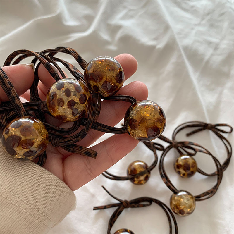 Anello per capelli con piccola pallina rotonda con stampa leopardata trasparente in stile coreano, elastico, alla moda quotidiana, con coda di cavallo, elastico per capelli_voghion.com