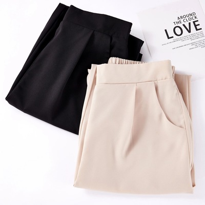 西装裤女夏季冰丝薄款小个子九分黑色显瘦高腰垂感哈伦直筒小脚裤