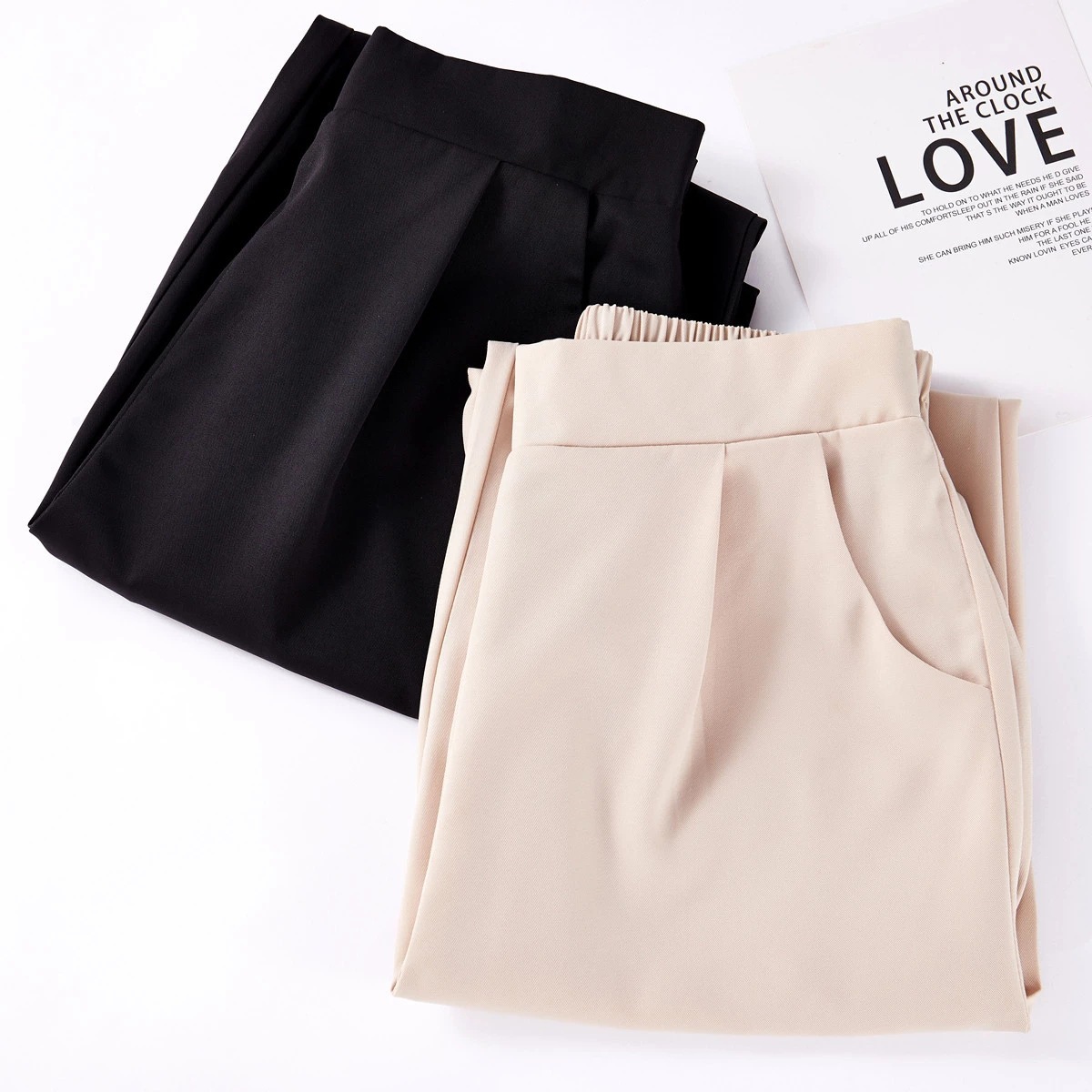 西装裤女夏季冰丝薄款小个子九分黑色显瘦高腰垂感哈伦直筒小脚裤