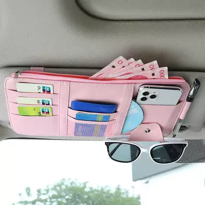 Card Holder, Document Holder, Car – Car Glasses Clip/Bill Clip - sunshade-cd-clip-pink-zipper