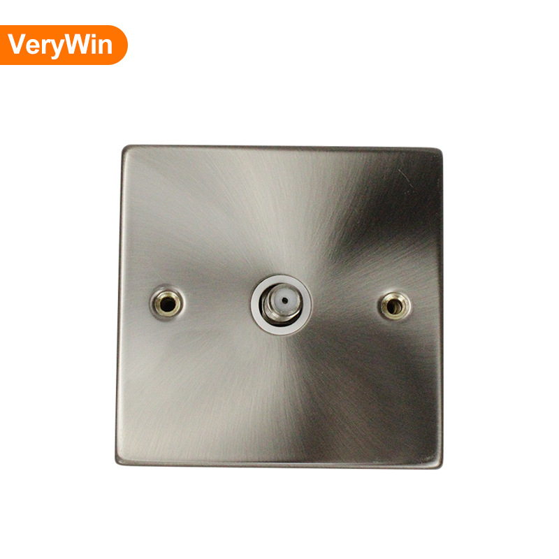 墙壁不锈钢一位电视英式F头单卫星有线宽频TV卫星插座数字机顶盒