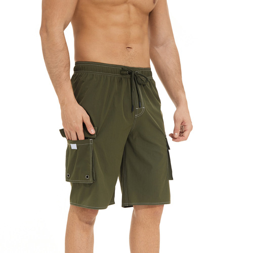 Summer Men's Runner Knee-Length Solid Color Beach Shorts Leisure Comfort Outdoor Shorts Men Dual-Sided Side Straps