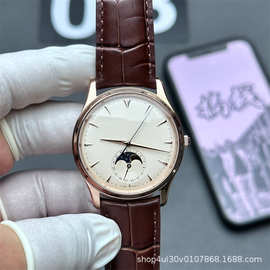 2024新款爆款商务简约高级石英表双盘独特设计透明底盘真皮手表
