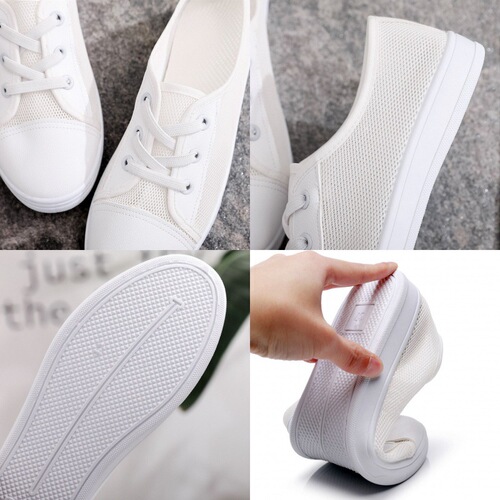 Women's Breathable Mesh Sneakers, Flat Casual Shoes, Versatile Student Fashion Shoes, White Nurse Flat Shoes