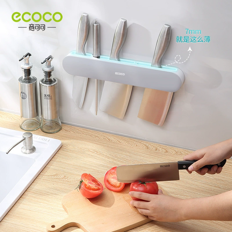 Навесная кухонная полка (Ecoco), держатель для ножей с крючками, многофункциональная полка — короткая/длинная, черный/серый