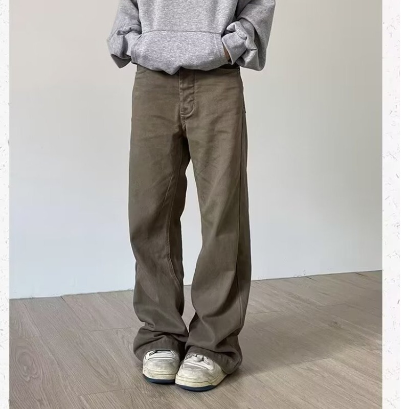 Maillard American retro washed brown straight casual pants men's and women's logging simple all-match loose pants spring and autumn