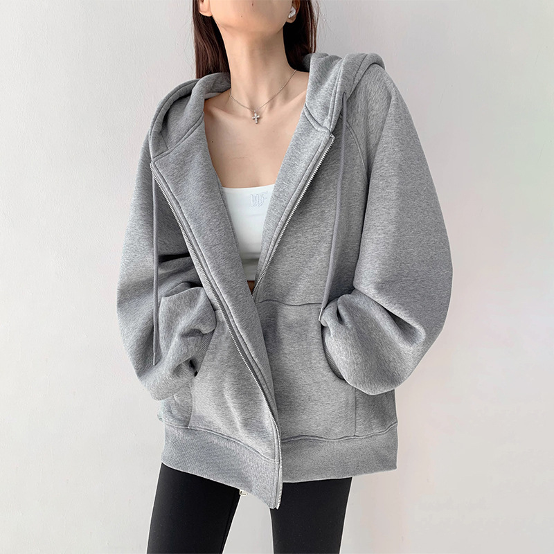 Sweatshirt Jacket Women's 2025 Autumn and Winter New Spring & Fall Hooded Cardigan Loose Casual Sports Velvet Top Thin