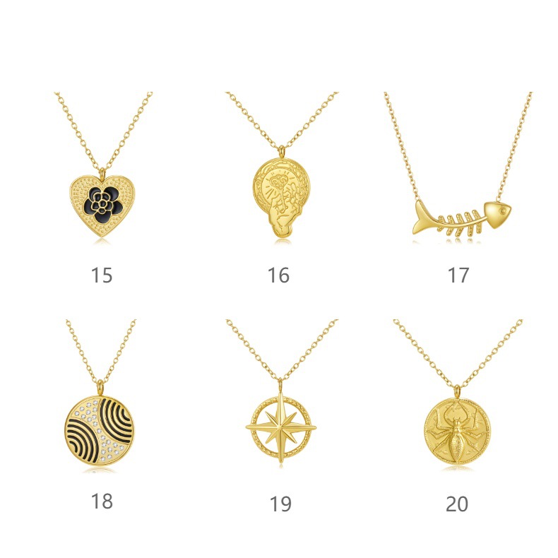 316L Stainless Steel Material Heart Shape, Rose, Fish Bone Pattern All Seasons Season 18K Gold Plated 316L Stainless Steel Heart Shape Rose Fish Bone Waterproof Non Tarnish Surgical Steel Classic Style Cable Chain Pendant Necklace For Women's