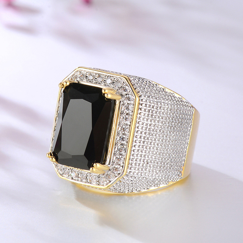 Bold Square Hip Hop Ring For Men With Zircon Stones Retro Design_voghion.com
