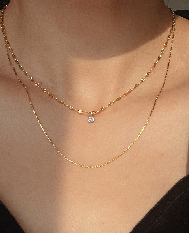9g Weight Titanium Steel Pendant Material Zircon Inlay Material Double Layer Necklaces Classification Titanium Steel Chain Material 1 Piece Quantity Holiday, Daily Occasion Titanium Steel Material Geometric Pattern Women's Gender Plating, Inlay Design Simple Style Style Titanium Steel Simple Style Plating Inlay Geometric Zircon Double Layer Necklaces 1