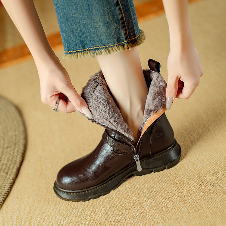 Martens, belt, leather buckle, keep warm comfortable low boots