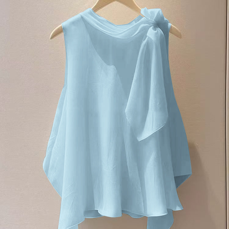 ユニークで美しい、ハイエンドでシックなフレンチトップレッドノースリーブシャツ2025新しい女性の夏|undefined
