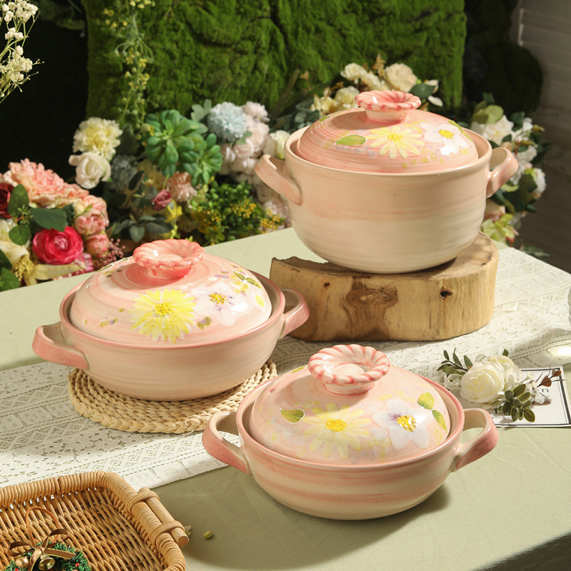 村田烧砂锅煲家用耐高温干烧不裂煤气灶款陶瓷汤锅煲仔饭沙锅石锅|ru