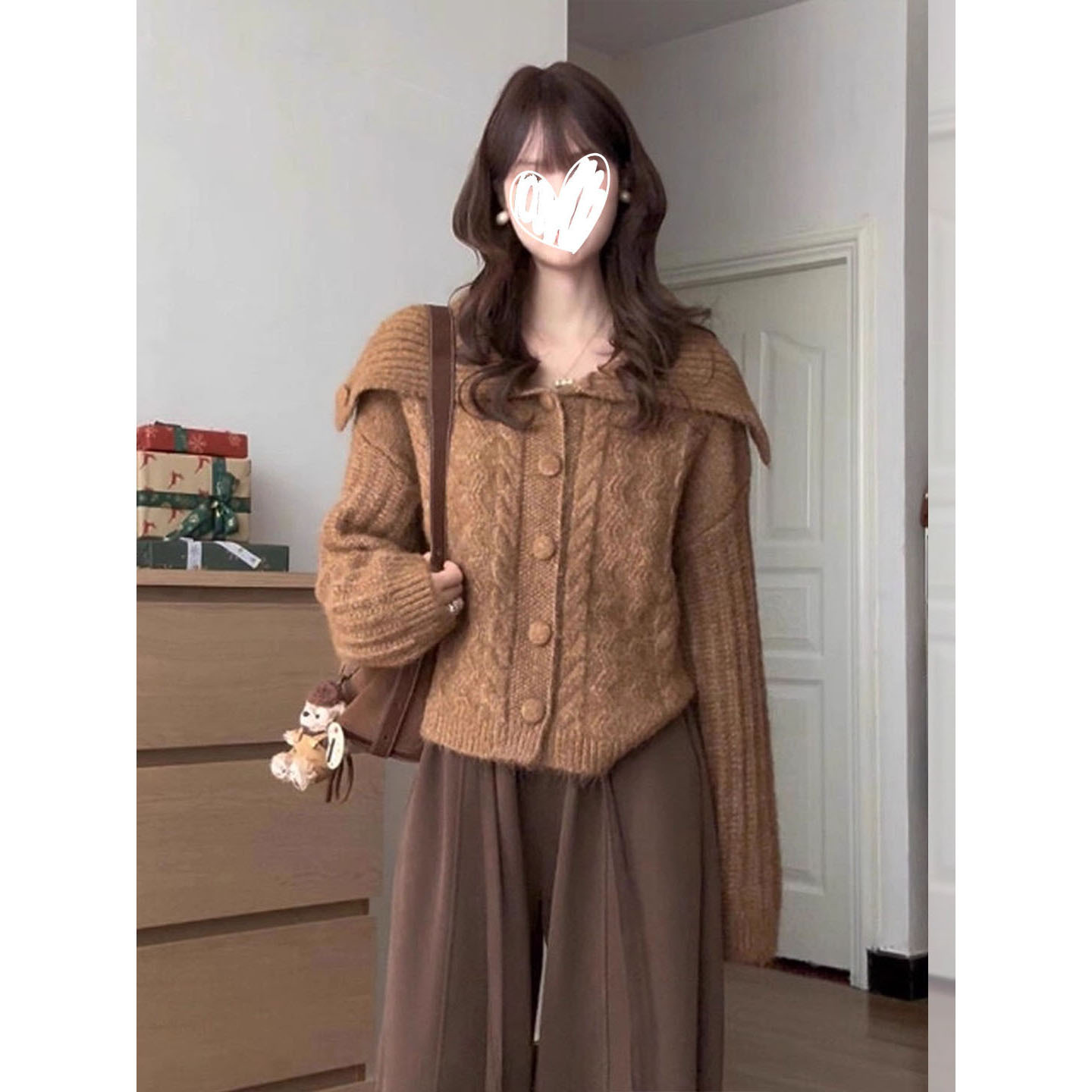 Lazy Style Retro Lapel Long-Sleeved Sweater Jacket for Women Autum Soft and Waxy Loose Knitted Cardigan Casual Elegant Top