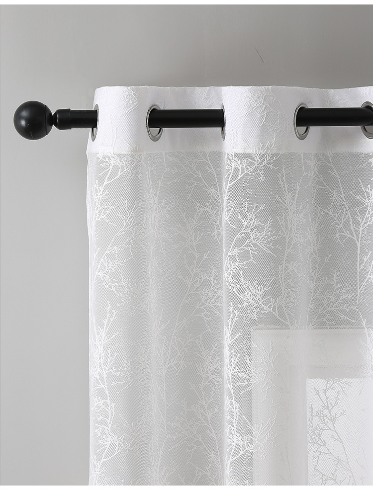 Einfache weiße Hintergrund Zweig Spitzenvorhänge Wohnzimmer Küche Balkon Studie Spitze Halbschattierung dekorative Vorhänge_voghion.com