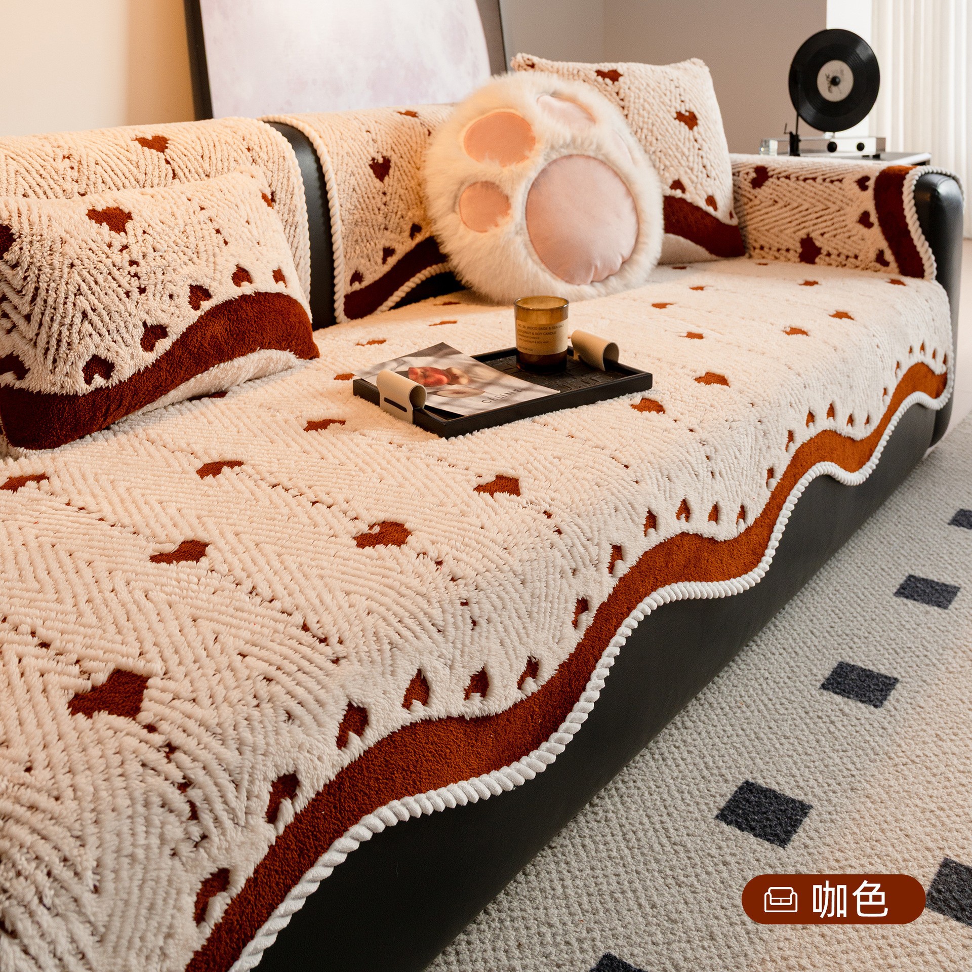 Luz de lujo de alto nivel invierno2025 nuevo otoño invierno felpa cojín de asiento grueso fijo sofá cubierta de piel antideslizante