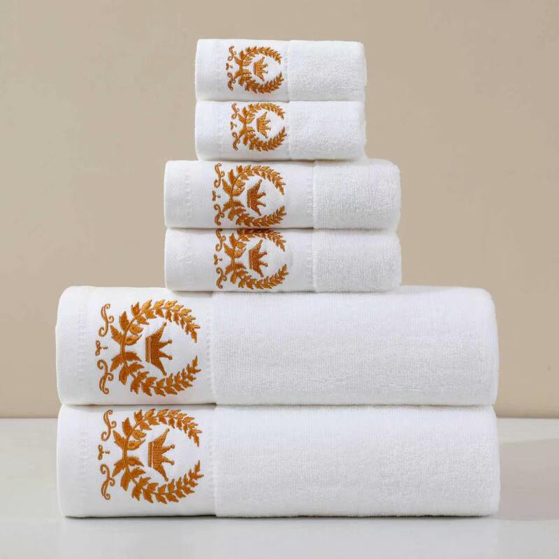 msekko Crown Embroidery Six-Piece Set, 2 square towels, 2 hand towels, 2 bath towels, 100% cotton msekko Crown Embroidery Six-Piece Set, 2 square towels, 2 hand towels, 2 bath towels, 100% cotton