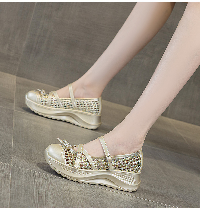 Giày sneaker nữ chunky đế dày dệt kim thoáng khí, phong cách Hàn Quốc, quai chéo, đế dày — Trắng 5097, Vàng 5097, Đen 5097 chi tiết 13
