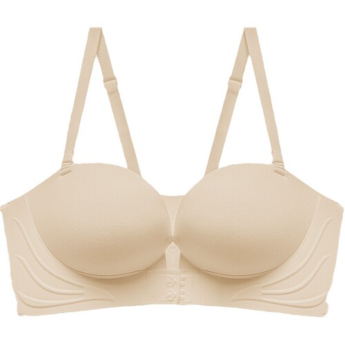 Original double front button strapless bra for women to push up small breasts to make them look bigger, anti-slip, seamless, thickened invisible bra