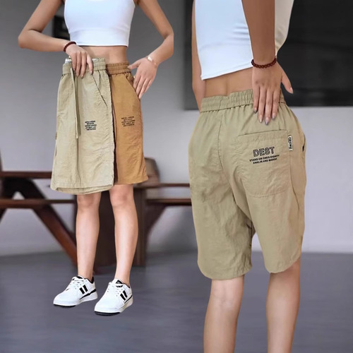 Fashionable end-of-season ice silk women's summer thin stylish quick-drying casual pants five-inch mid-calf pants loose trendy