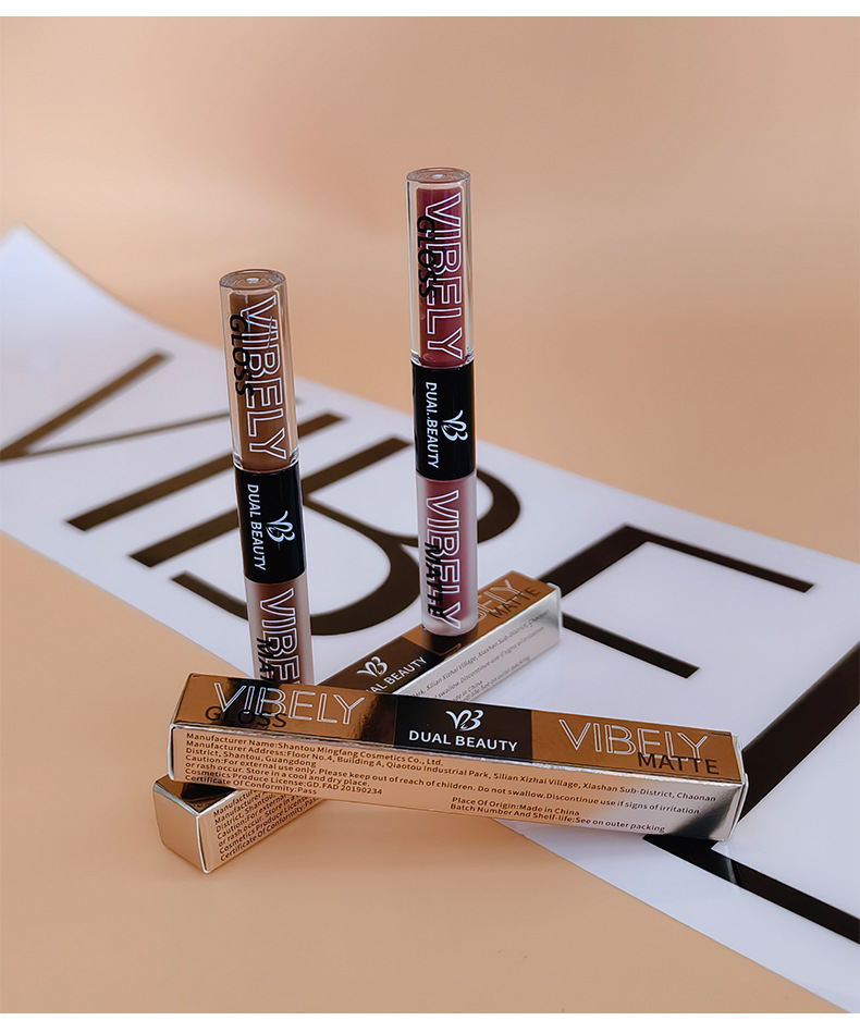 VIBELY, a double-headed water gloss mirror lip gloss, matte non-stick cup, matte lip gloss, whitening, film-forming and lip setting undefined