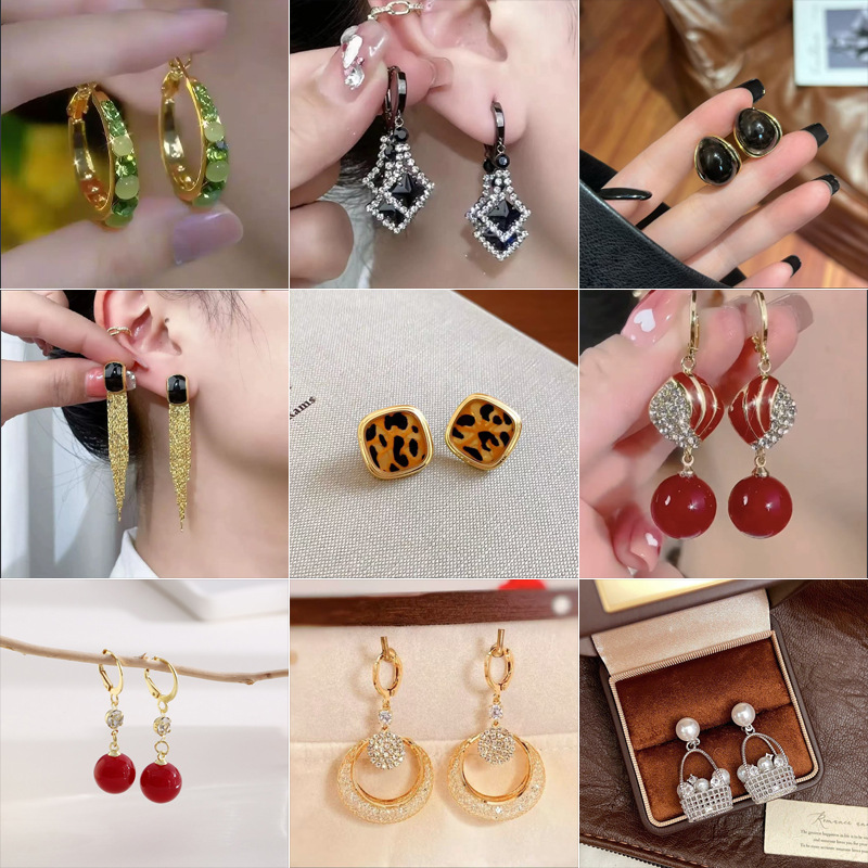 批发个性镶钻耳环轻奢小众高级感珍珠耳钉女简约长款流苏秋冬耳饰