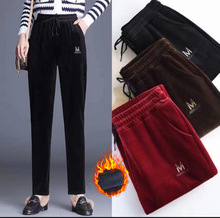 秋季灯芯绒中老年加绒长裤女大码条绒裤子女士高腰抽绳运动裤批发