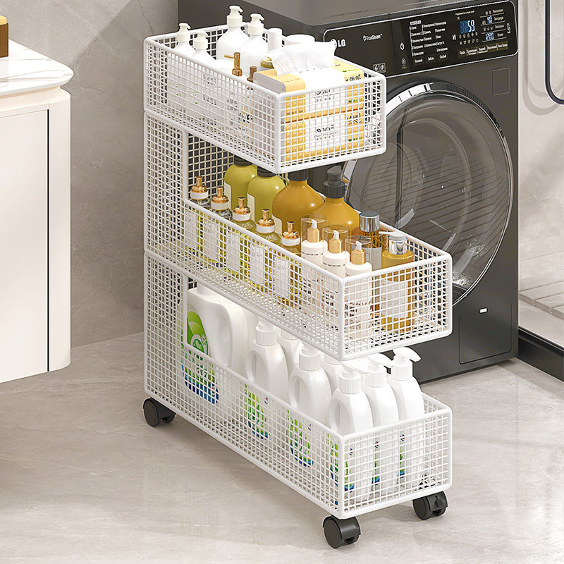 Movable Bathroom Storage Rack, Multi-Layer Floor-Standing Gap Storage Rack, Storage Solution for the Corner of the Bathroom Next to the Washing Machine