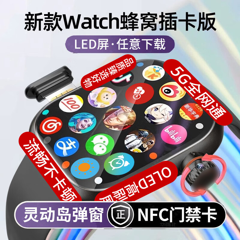 5G智能电话手表190°旋转摄像头高清屏插卡自由下载微信抖音QQ|undefined