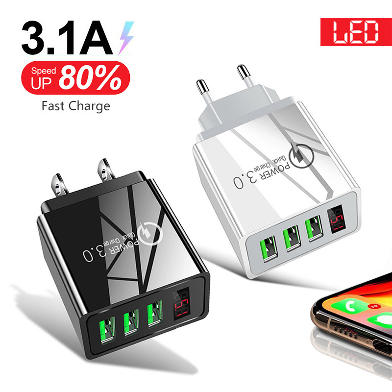3USB digital display fast charging mobile phone charger 5V3A US, Europe and UK regulations travel charging multi-function speed dispenser charging head