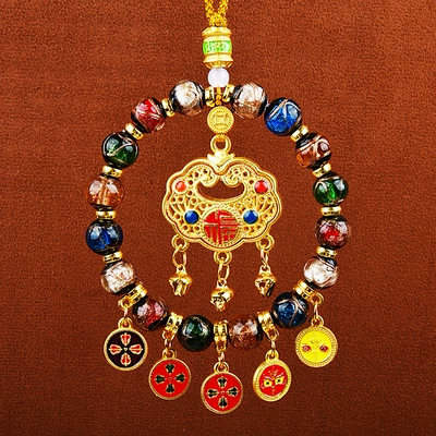 Five Road God of Wealth Car: Car hanging - fragrant-ash-glazed-five-way-god-of-wealth-ruyi-lock