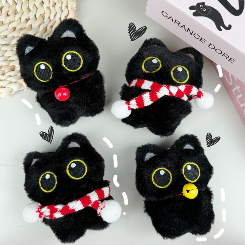 Popular Big-Eyed Black Cat Plush Pendant Squeaky Toy Wholesale Cat Doll Girl Keychain Bag Charm