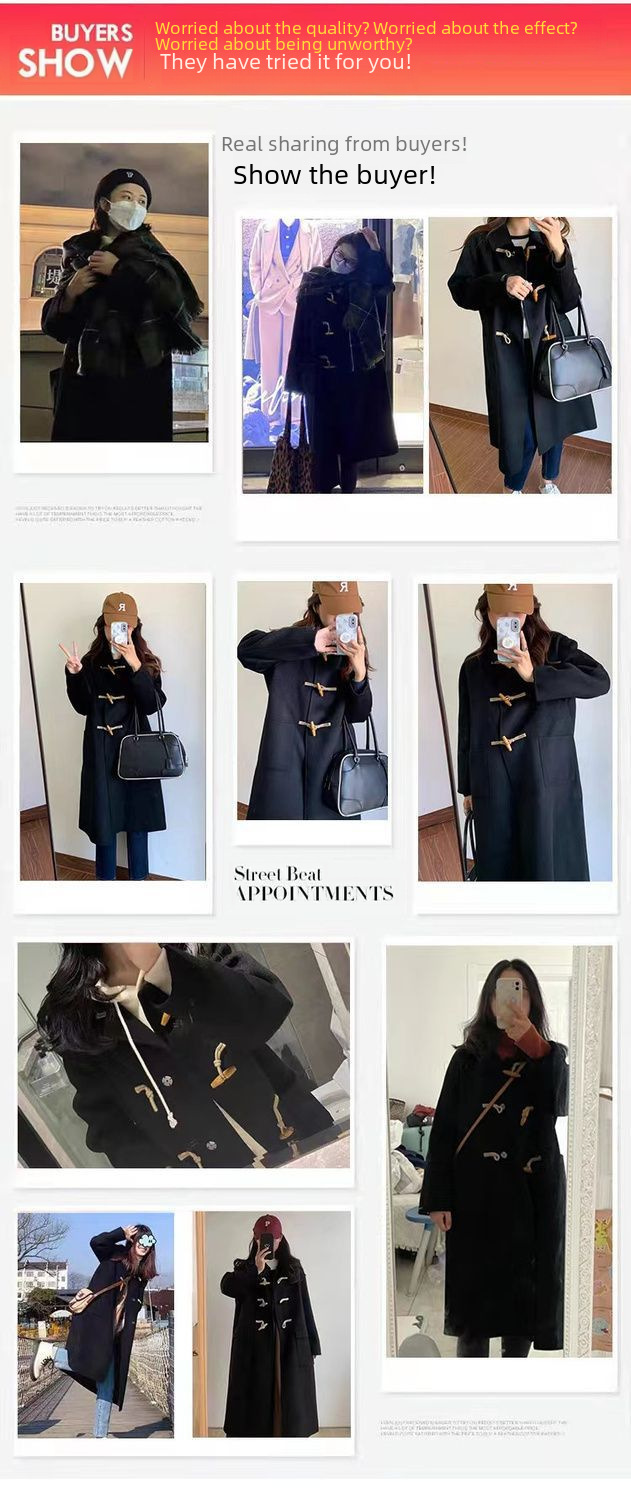Damullkappa medellång med hornknappar elegant stil_voghion.com