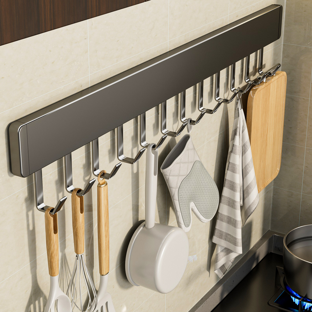 Kitchen Punch-Free Hook Wall Door Removable Storage Rack Spatula Spoon Kitchen Utensils Wall-Mounted Storage Rack