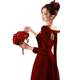 Toast Dress Bride 2024 New wine red Engagement Dress Shoulder Long Sleeve Velvet Wedding Women