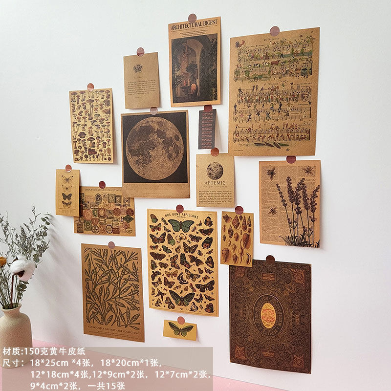 American Retro Mix and Match Ins Retro Style Wall Stickers Room Wall Decoration Bedroom Background Stickers Photo Wall