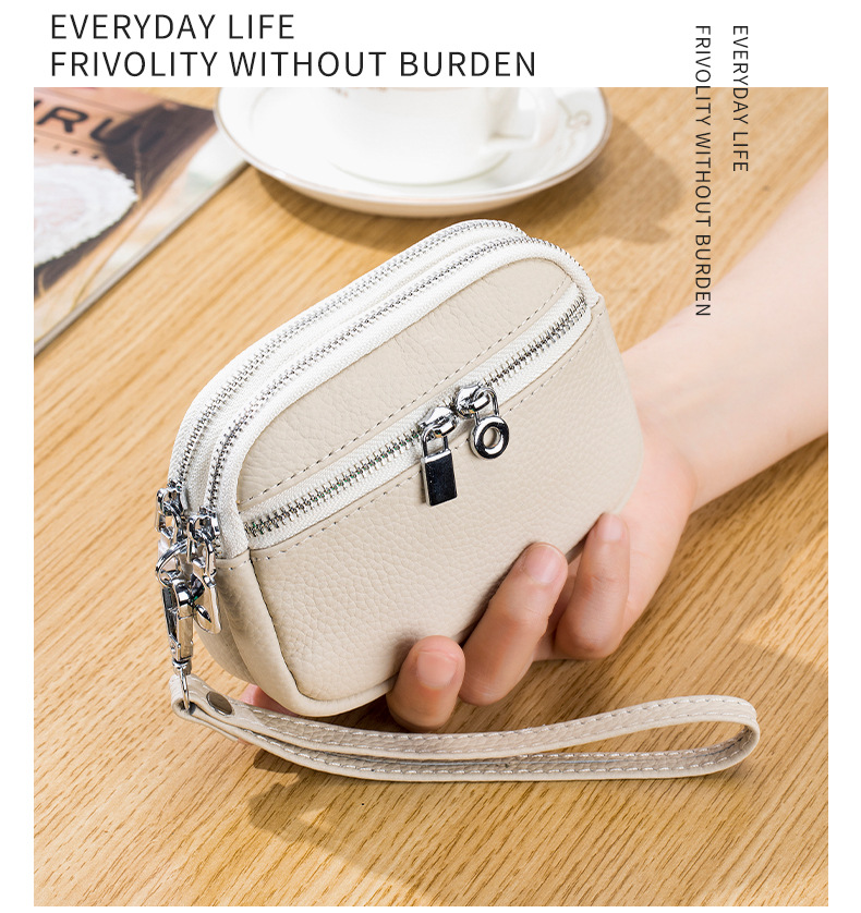 Portafoglio da donna in vera pelle, squisito, con doppia cerniera, grande capacità, borsa multifunzionale_voghion.com