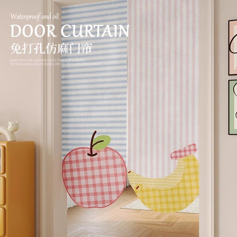 Bedroom Living Room Velvet Door Curtain Split Cartoon Fruit Bathroom Blocking Curtain Kitchen Punch-Free Partition Curtain