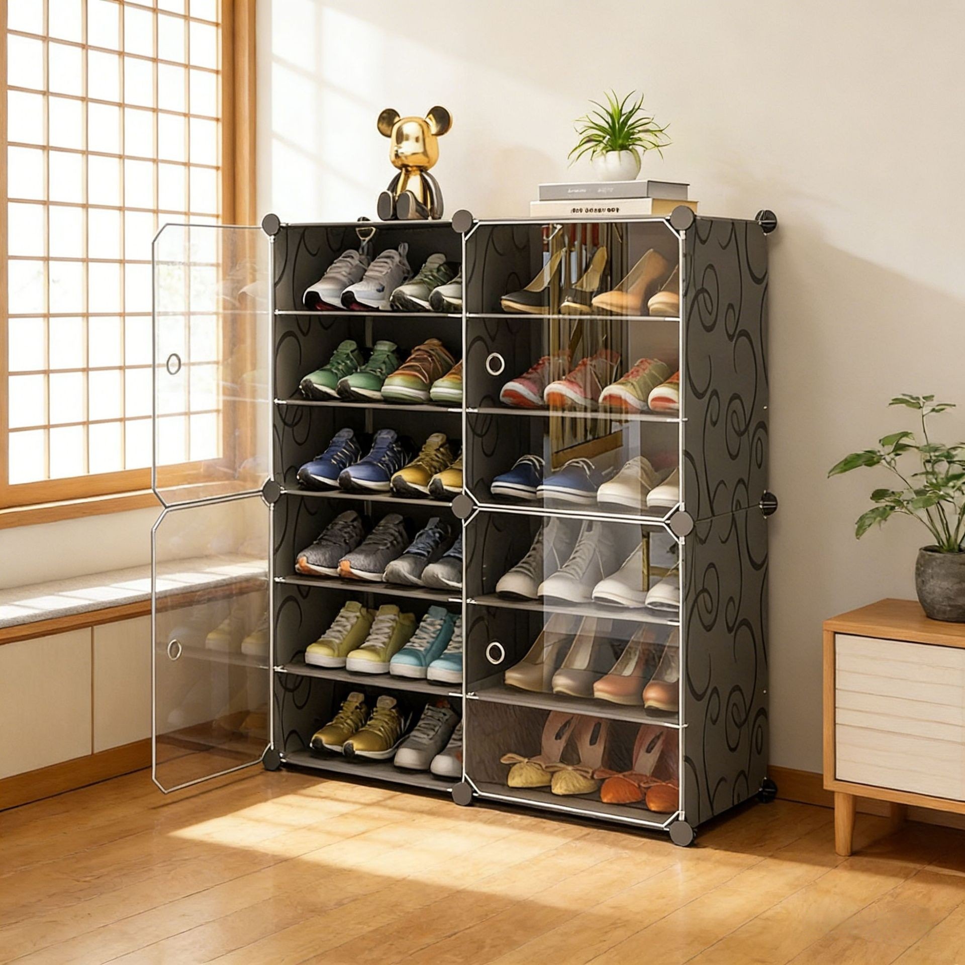 Estante de zapatos simple puerta doméstica multicapa de almacenamiento a prueba de polvo interior nuevo tipo 2026 alquiler transparente gabinete de zapatos de plástico
