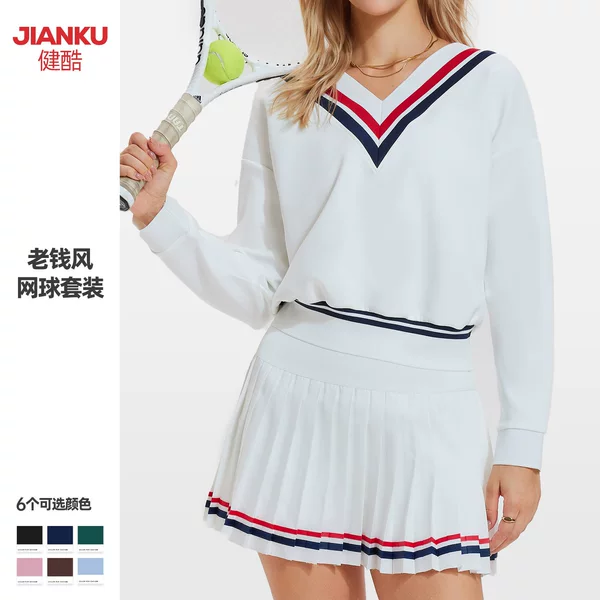 Cross-Border Yoga Wear Long-Sleeved T-Shirt Women's Casual V-Neck Sports Golf Polo Shirt Outdoor Training Tennis Suit