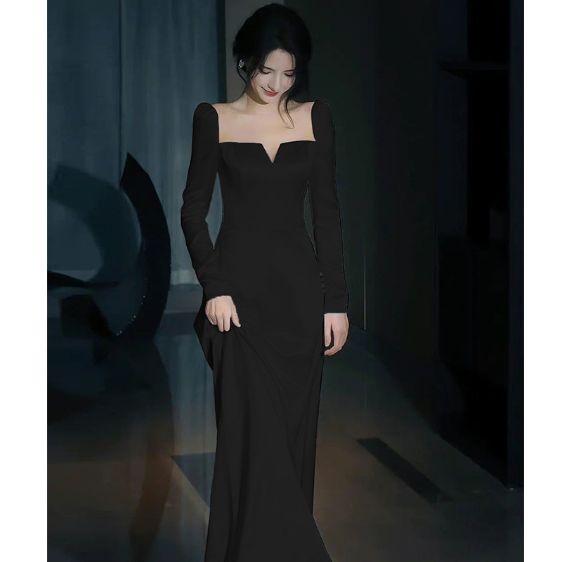 Black Evening Dress, High-End Light Luxury Niche 2026 New Style, Elegant Socialite Birthday Dress, Fishtail Winter Women's Dress
