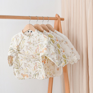 Danish Baby Eating Clothes Long-sleeved Bib Baby Bib Super Soft PU Children's Waterproof and Oil-proof Rice Pocket Coat Class A