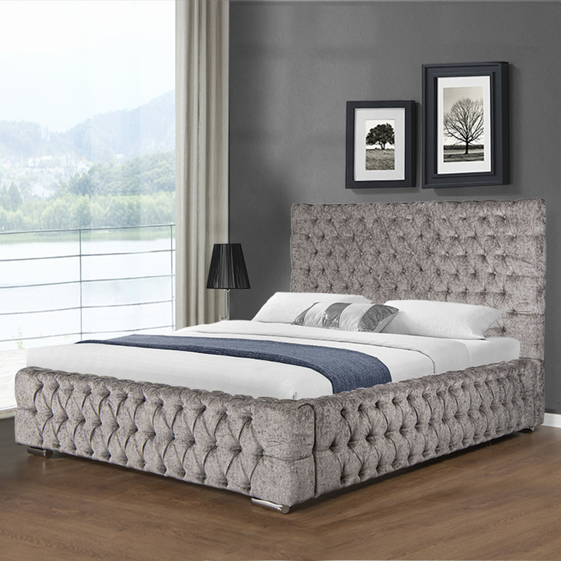 Foreign trade Factory light luxury bedroom large size bed button tufted bed gray champagne Dutch velvet bed