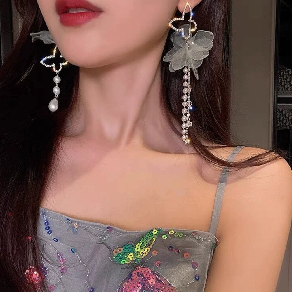Серьги из серебра 925 пробы, Tassel из циркония, длинная легкая подвеска