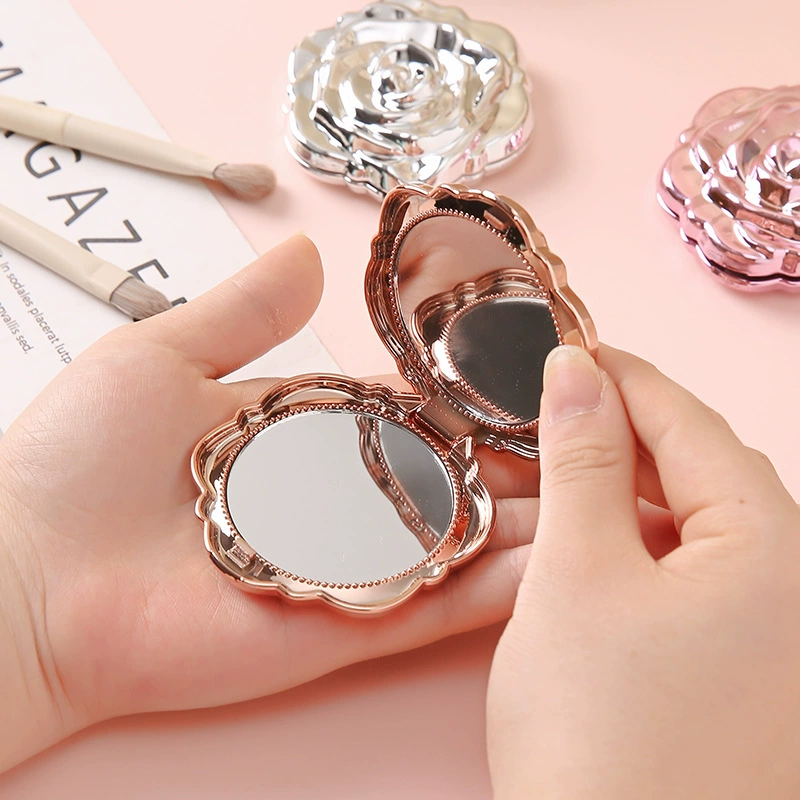 Folding round handheld table mirror, new collection, roses
