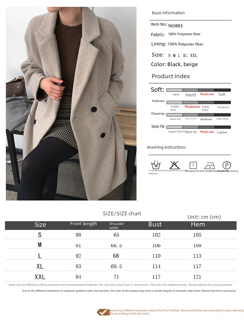 New Korean-style Slim-fit Women's Woolen Coat Slimming Large Size Mid-length Woolen Coat_voghion.com