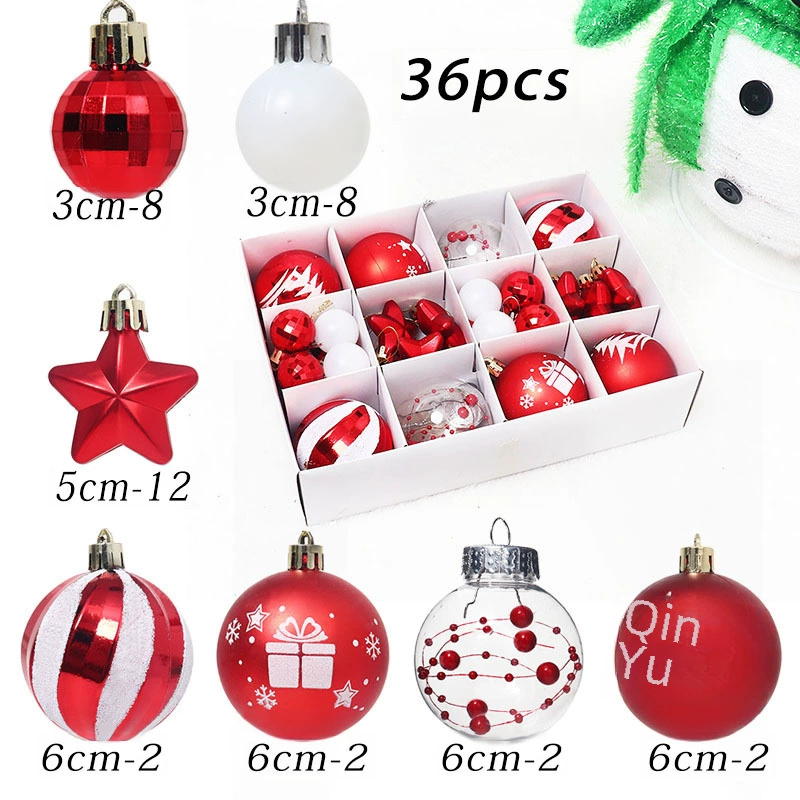 Christmas plastic hanging ornaments, 6 cm, 12‑piece gift box, mixed finishes and colors