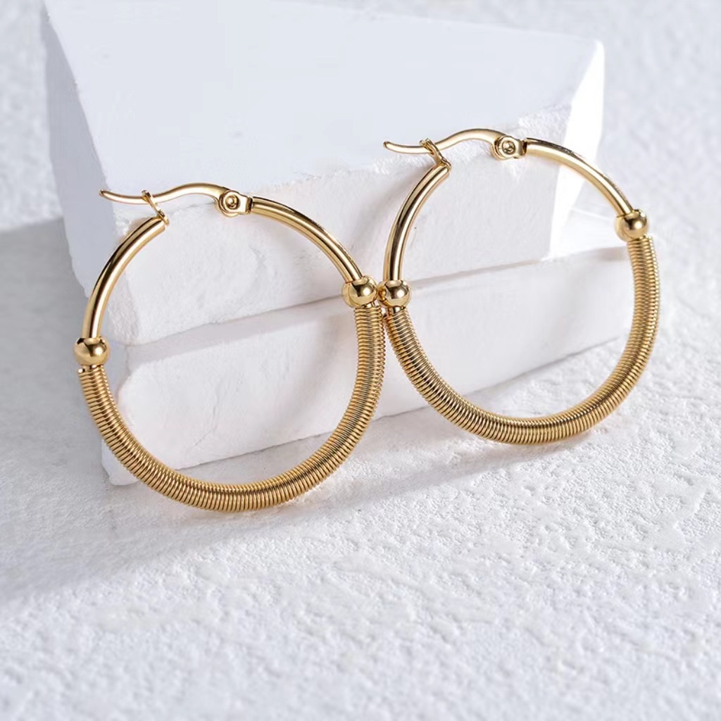 Holiday, Daily Occasion Stainless Steel Material 1 Pair Simple Style Solid Color Plating Stainless Steel Hoop Earrings